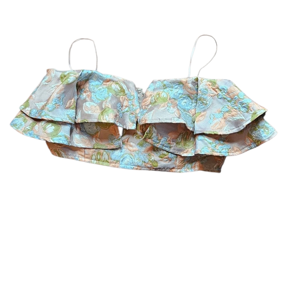 Klesis Floral Ruffle Crop Top Size L